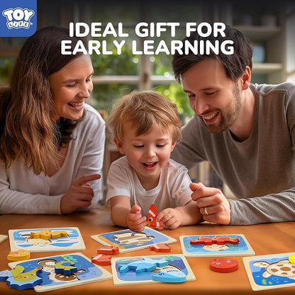 TOY Life Wooden Puzzles for Toddlers 2-4, Sea Animals Puzzles for Toddlers 1-3, Wood Puzzles Educational Montessori Toys Gifts for 1 2 3 Year Old, Baby Kids Learning Toy
