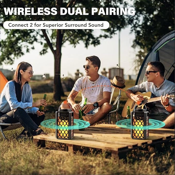 Outdoor Bluetooth Speaker,Wireless Bluetooth Speaker with Torch Light,IP65 Waterproof LED Flame Atmosphere Lantern Speaker for Party Garden Camping Patio Men Women Couples Dads Moms