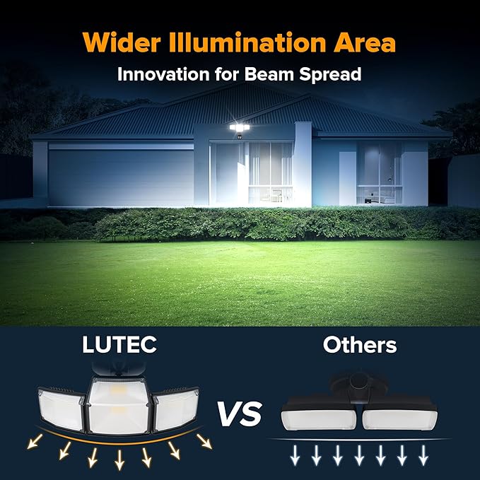 LUTEC 80W 9000LM LED Security Light Motion Sensor Outdoor Lights, 4 Head LED Flood Lights Outdoor 5000K Daylight, IP65 Waterproof, Motion Detected Lights for Outside, House, Garage, Yard (Black)
