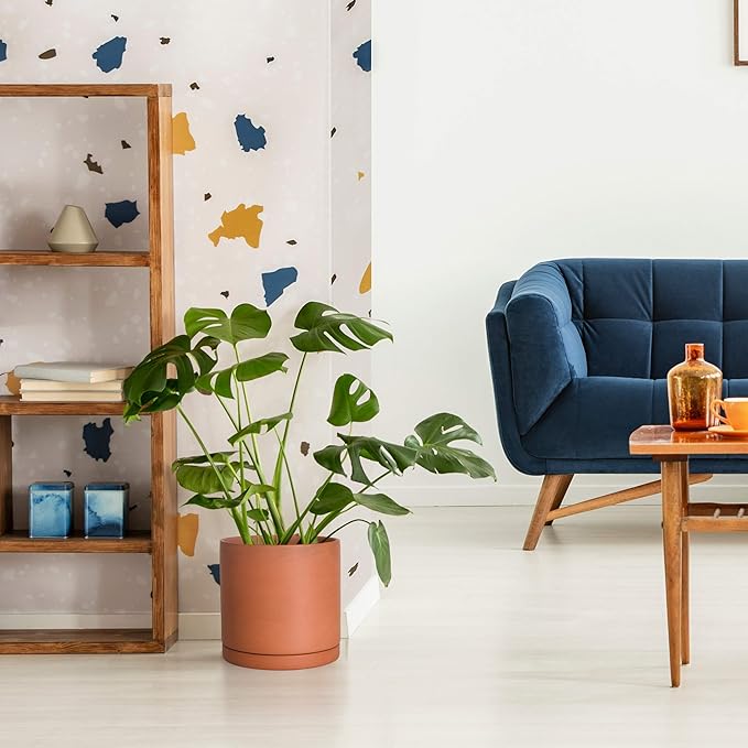 D'vine Dev Medium 8 Inch Terracotta Plant Pot with Drainage Hole and Saucer, Round Cylinder Planter Pot for Indoor Plants, Set of 2, 40-X-B-4