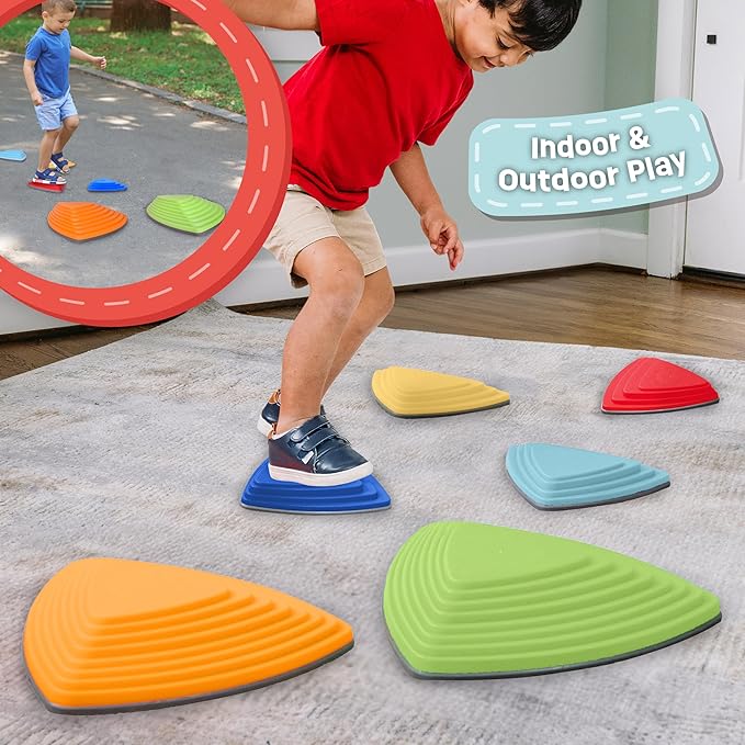 Kids Balance Stepping Stones (6 Pack), Non-Slip, Gross Motor Skills & Indoor/Outdoor Play, Jumping Stones Steps Stones, Obstacle Course Coordination Game Toys for Ages 3+
