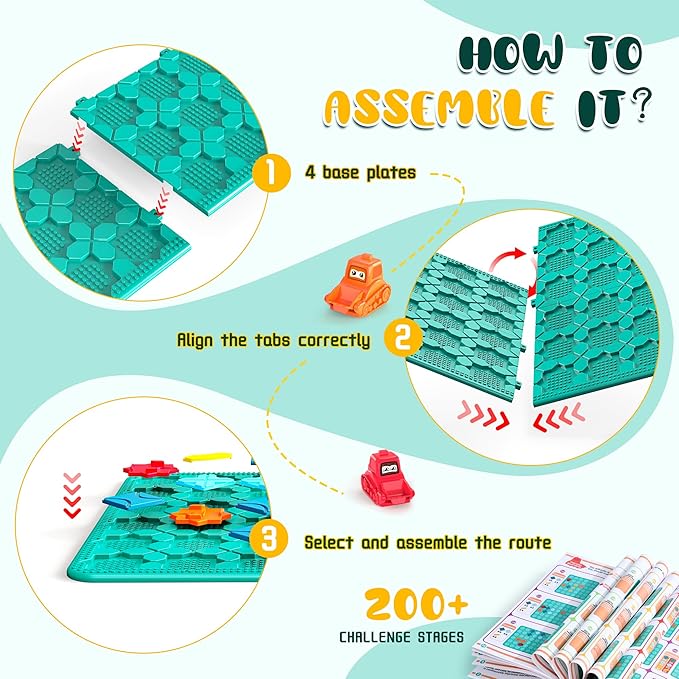 STEM Logic Road Builder Toys: Board Games Toys for 5 Year Old Kids Montessori Brain Teaser Puzzles Educational Learning Activities Toy for Kid Ages 3 4 6-8 12 Boys Girls Gifts (Blue, 50PCS)