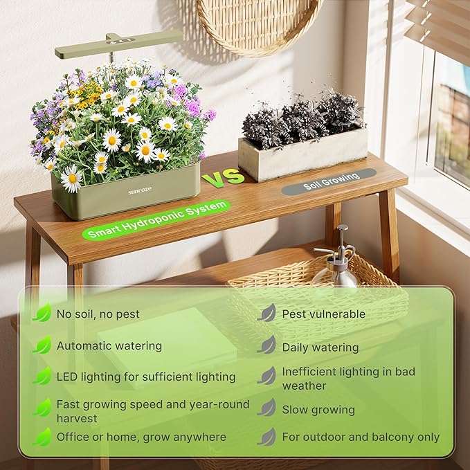 Hydroponics Growing System Kit 12 Pods, 24W LED Grow Light Indoor Garden, 4L Water Tank with Quiet Pump, Adjustable Height Herb Garden Planter Indoor Kit, Gardening Gifts, Green