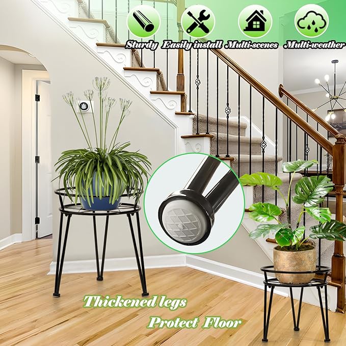 3 Pack Metal Plant Stands Outdoor Indoor, Rustproof Iron Flower Pot Stands Outdoor, Heavy Duty Pot Stand for Plants Indoor, Round Black Display Rack Flower Stand Plant Holders