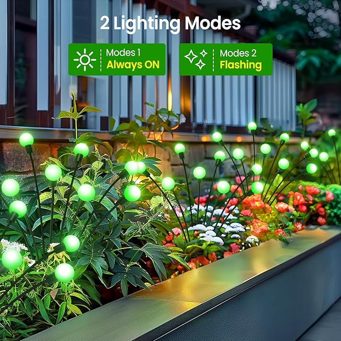 LETMY Solar Garden Lights - 6 Pack Upgraded Swaying Solar Lights Outdoor, 48 LED Firefly Lights Outdoor Waterproof Garden Decorations for Yard Patio Pathway Holiday (Green)
