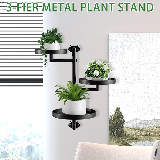 Rotating Window Plant Stand Indoor,3-tier Metal Plant Stand,Wall Plant holder,Window Plant Shelf for Multiple Plants indoors,Window Sill Gifts for Plant Lovers to Enhance Home Decor