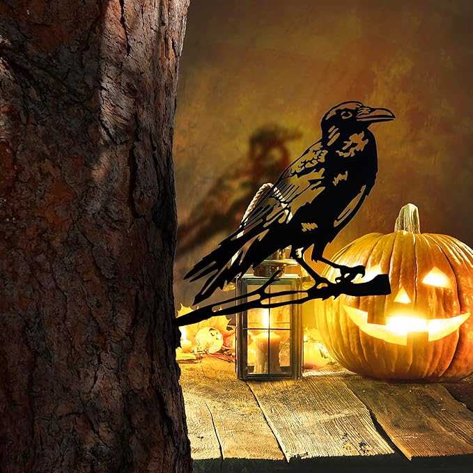 Renovatio Metal Bird Decor – Artistic Raven Silhouette, Metal Garden Ornament, Outdoor Tree Decorations – A Remarkable Yard & Lawn Decor – Raven (Black)