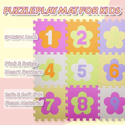Coolcandy Baby Play Mat Without Fence, 9Pcs Interlocking Puzzle Floor Mat, 0.4" Thick Non-Toxic EVA Foam Play Mat, for Infants & Toddlers 3-36 Months, Soft Puzzle Tiles for Play Areas