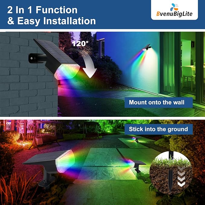 Solar Lights Outdoor Waterproof: IP65 Multicolor Led Spot Light Decorations for Garden - 7 Color Changings Solar Powered for Yard - Dust to Dawn Landscape Lighting Patios Pathway 4PC RGB