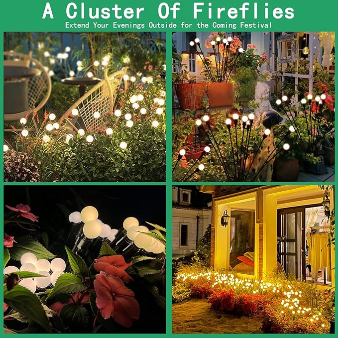 Solar Lights for Outside,4Pack 10Led Swaying Solar Garden Lights, Firefly Lights with Highly Flexible Copper Wires, Sway by Wind, Solar Lights Outdoor Waterproof with 2modes for Yard Patio Path Lawn
