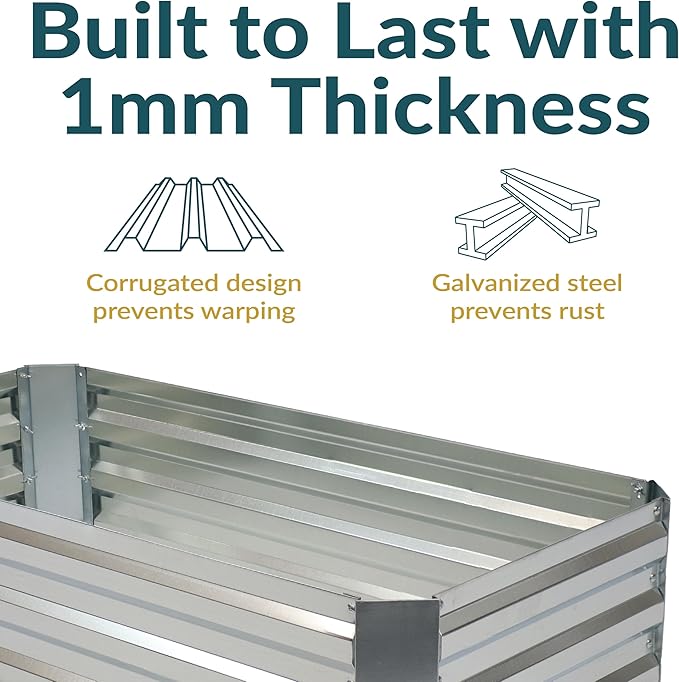 Sunnydaze Galvanized Raised Garden Bed - Metal Raised Bed for Gardening - Outdoor Planter Box for Flowers, Plants, and Vegetables - Silver - 48" W x 24" D x 12" H Rectangle