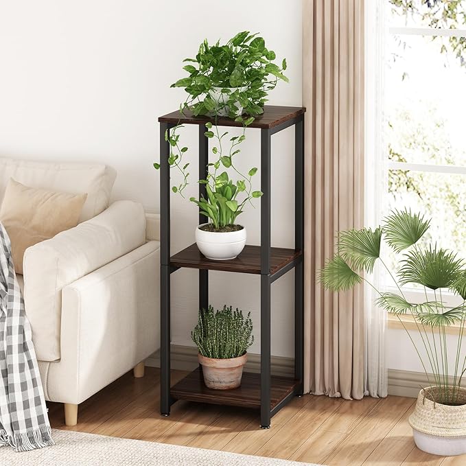 Plant Stand Indoor 3 Tier Tall Metal Corner Storage Tiered Plant Shelf Holder Multiple for Living Room Balcony Garden,Black Oak (3 Tier-Black Oak)
