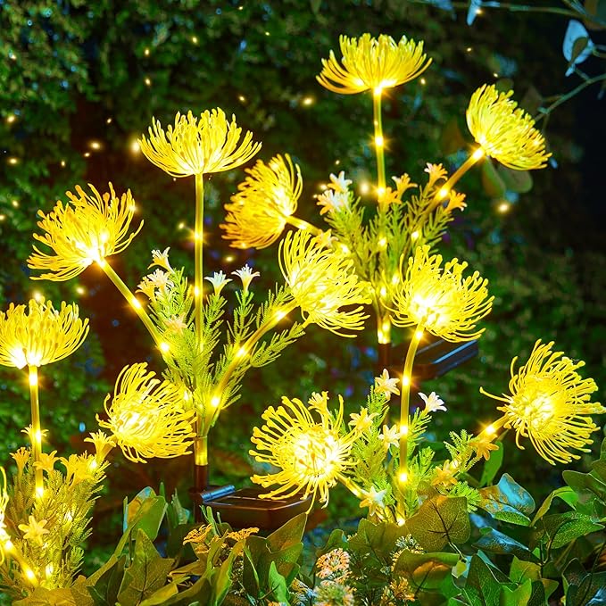 Brightown Outdoor Solar Garden Lights - 4 Pack LED Solar Flower Lights with Glowing Flowers & Stems, More Realistic, Bigger Solar Panel, Waterproof Solar Lights for Outside Yard Patio Home, Yellow