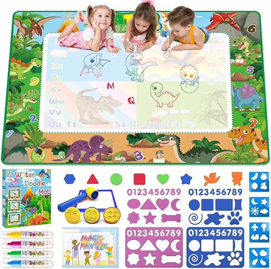 60×40 Inches Water Doodle Mat Kids Mess Free Coloring for Toddlers 3 4 5 6 7 8 9 Years, Large Doodle Mat with 4 Magical Water Color Pens 0-9 Number Template Educational Toys