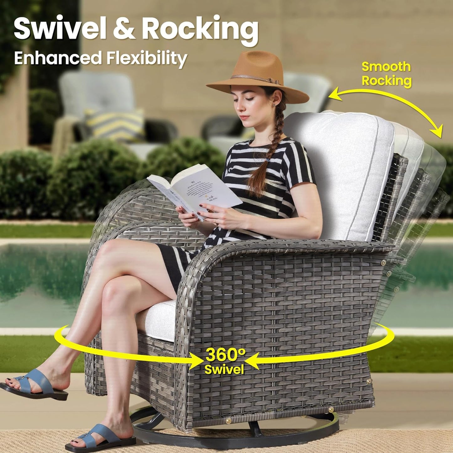 ovios 7 Pieces Patio Furniture Set, Outdoor Wicker Sofa with Swivel Chairs, Coffee Table, All Weather High Back Rattan Loveseat Couch with Comfy Cushions, Grey