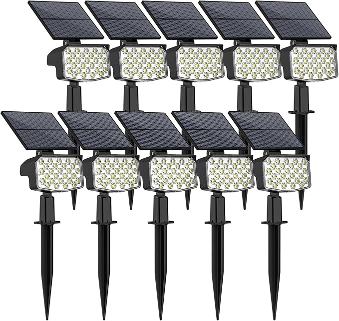 WELALO Solar Spot Lights Outdoor, [10 Pack/3 Modes] Solar Landscape Spotlights, Adjustable Solar Powered Security Lights, IP65 Waterproof Wall Lights for Walkway, Yard, Garden, Driveway (Cool White)