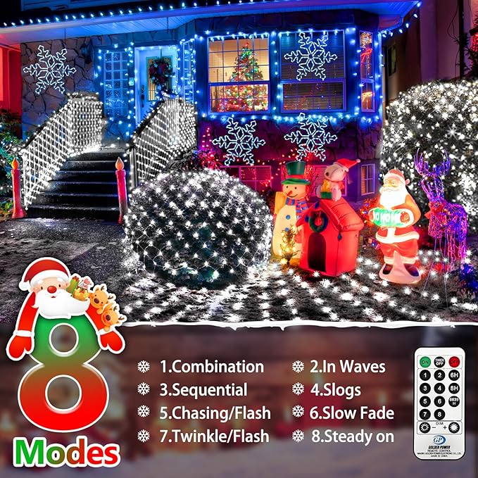 KNONEW Christmas Net Lights 360 LEDs 13ft x 9.8ft Outdoor Mesh Lights Connectable Waterproof 8 Modes & Timer Plug-in Net Fairy Lights for Bushes Garden Party Wedding Holiday,Cool White