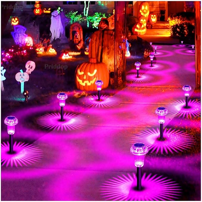 Solar Lights Outdoor Pathway Lights 8 Pack LED Waterproof Purple Mushroom Shape for Garden Driveway Walkway Landscape Path Lawn Yard Decor