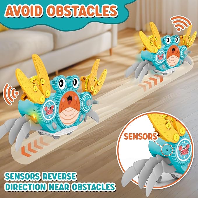 Alritz STEM Gears Toys for Kids，Building Blocks Gear Crab, Learning Educational Toy, Electric & Manual Dual Mode Playset Gift for Boys & Girls Age 3+ Birthdays, Halloween