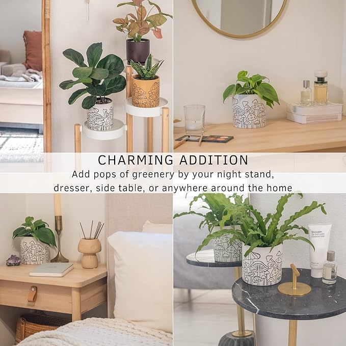 BASE ROOTS Mushroom Planter, Speckled White, Indoor/Outdoor, Holds Small Plants