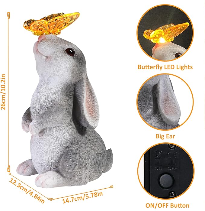 Bunny Outdoor Decor, Solar Rabbit Garden Statue, Cute Easter Gift Outside Lawn Ornaments for Patio Clearance Yard Porch, Housewarming Gift to Mom Women Birthday Mother's Day