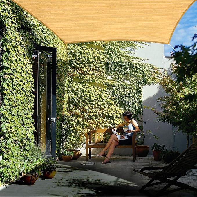 Eden's Decor Straight Flat-Edged Sun Shade Sail Rectangular 16' x 19' Wheat UV-Blocking Outdoor Canopy Fabric Cloth Awning for Pergola Patio Garden Backyard Custom Size