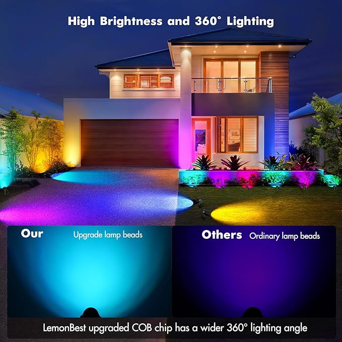 LemonBest Landscape Lighting - 6W RGB Color Changing Halloween Landscape Lights 120V Christmas Outdoor LED Spotlight with Remote Control Waterproof Spot Lights for Yard Garden Patio Driveway (2 Pack)