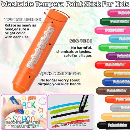 62 Colors Solid Tempera Paint Sticks, Washable Paint Sticks Bulk, Quick Drying, Non-Toxic, Rainbow Colors Tempera Stick Kids Toddler, No Mess Art Supplies for Paper Wood Glass Ceramic Canvas