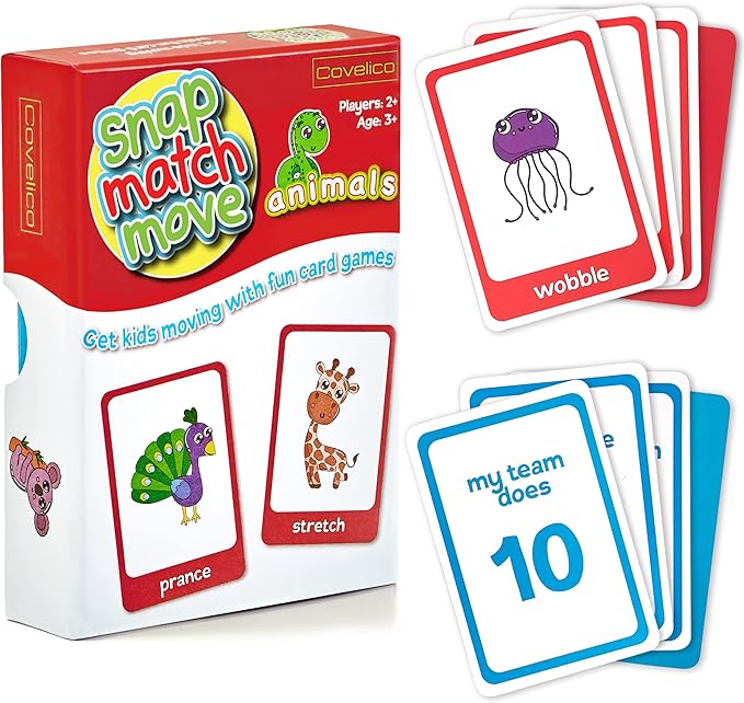 Animal Movement Cards, Exercise Cards for Kids - Play Fun Animal Matching Game - Snap, Memory, Matching & Go Fish. Movement Flash Cards for Home, Recess, & School Physical Education Equipment