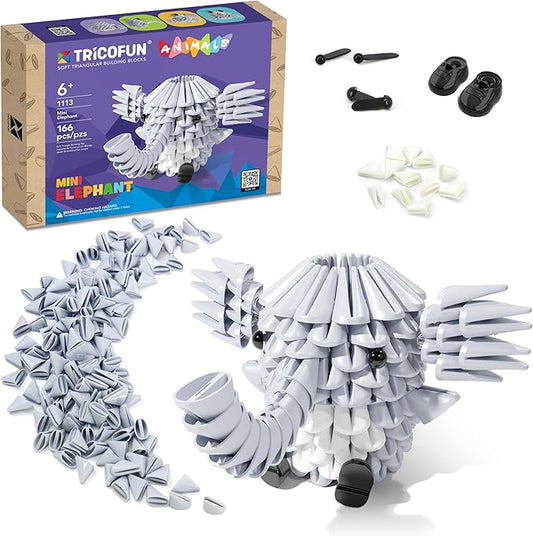 Tricofun® Animals 3D Soft Building Blocks - Cute Animal Kit, Pressure-Relief, STEM Educational Toys, Enhance Hands-On Skills Interlocking Building Blocks (1113-Mini Elephant)