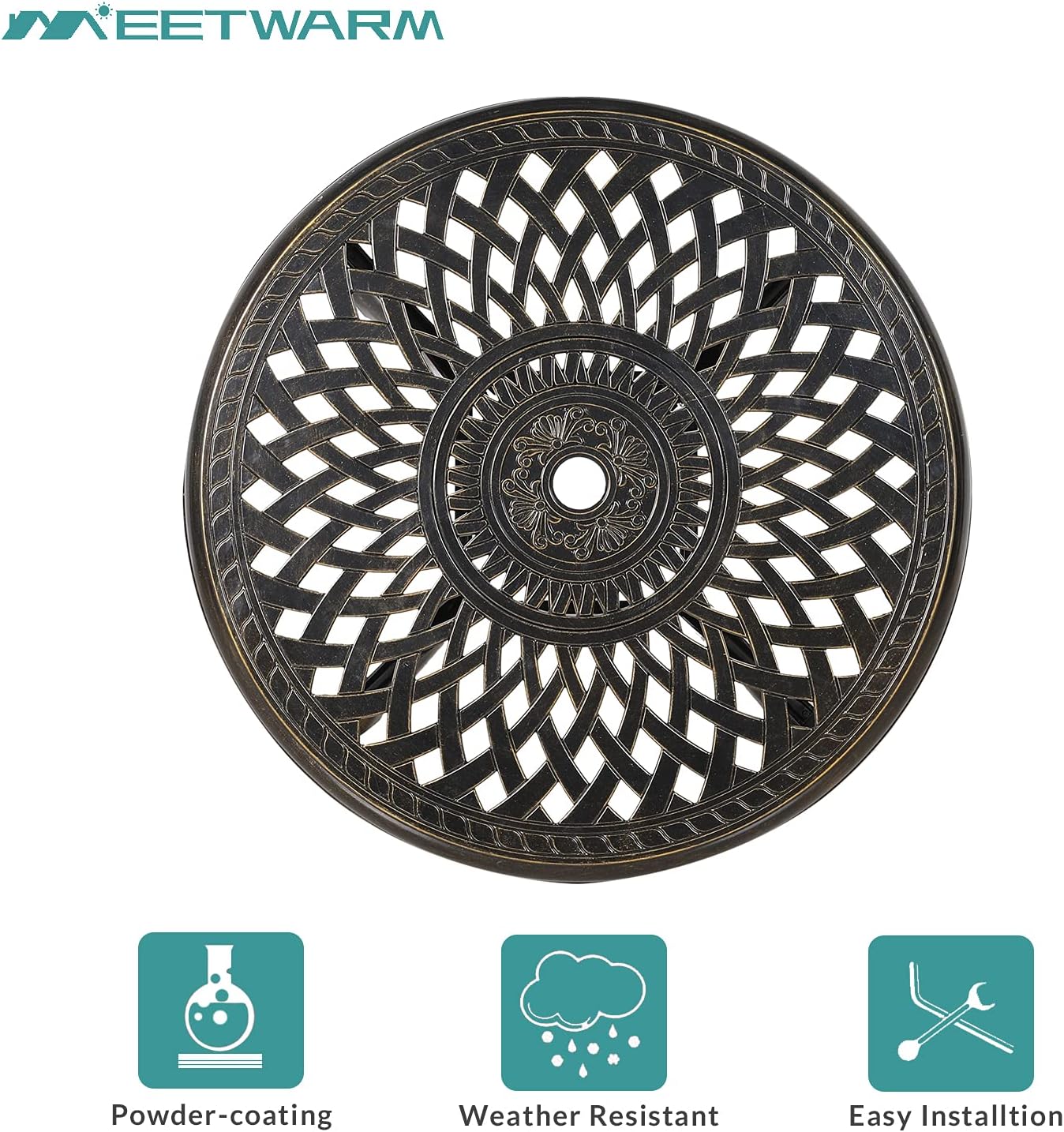 MEETWARM 3 Piece Patio Bistro Set, Outdoor All-Weather Cast Aluminum Dining Furniture Set Includes 2 Chairs with Cushions and a 31” Round Table with Umbrella Hole for Garden Deck