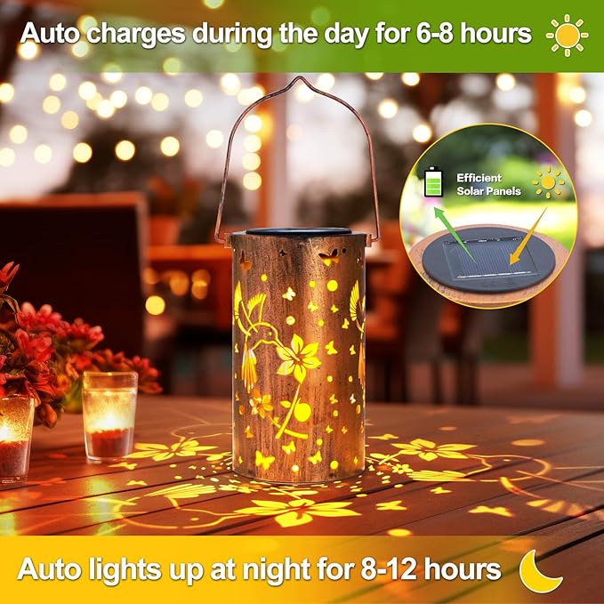 Mothers Day Gifts, 2 Pack Hummingbirds Solar Lanterns Outdoor Hanging Lantern Lights, Waterproof LED Garden Decorative Light for Patio Yard Pathway Lawn Front Porch Tree