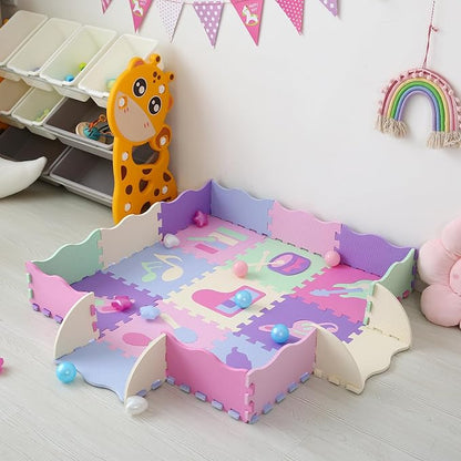 Foam Play Mat for Kids，25Pcs Square Interlocking Puzzle Floor Mat，Baby Play Mat Floor Mat Foam Puzzle Playmat for Toddlers with Fence（Musical Instrument-CSH016