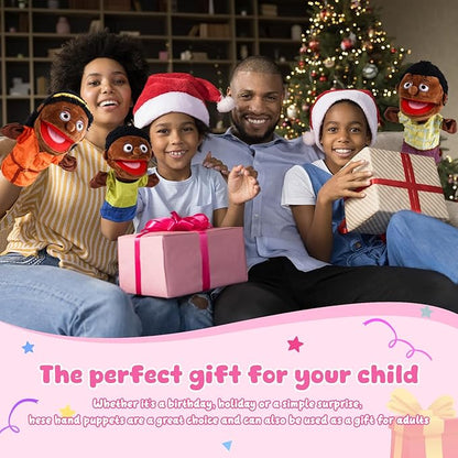 1 Pcs Family Hand Puppets 13 Inch Grandparents, Mom & Dad, Brother & Sister Plush Hand Puppet Toys Role-Play Toy Puppets for Kids Storytelling Imaginative Pretend Play Teaching Preschool(Black Sister)