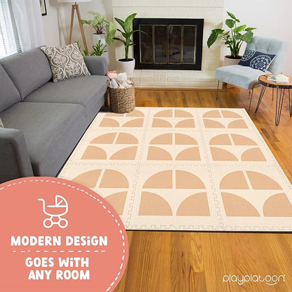 Play Platoon Large Kids Mats for Floors, Non-Toxic, 9 Tile 72 x 72 inch, Extra-Thick Interlocking Tiles, 24 x 24 in. Puzzle Mat Pieces with Border, Neutral Playmat Rug for Toddlers & Children