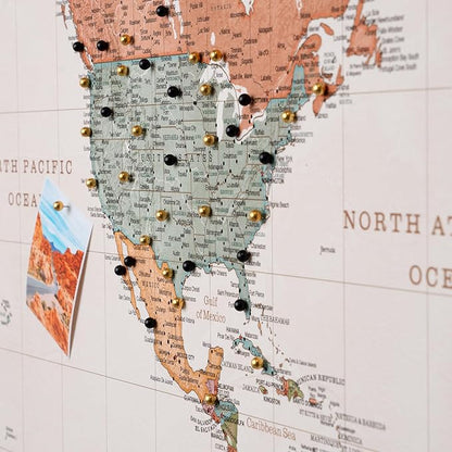 Canvas World Map with Cork Pin Board - English Lettering - Decorative Wall Decoration for All Rooms - Canvas Pictures with World Map Motif (90x60 cm, Pattern 22)