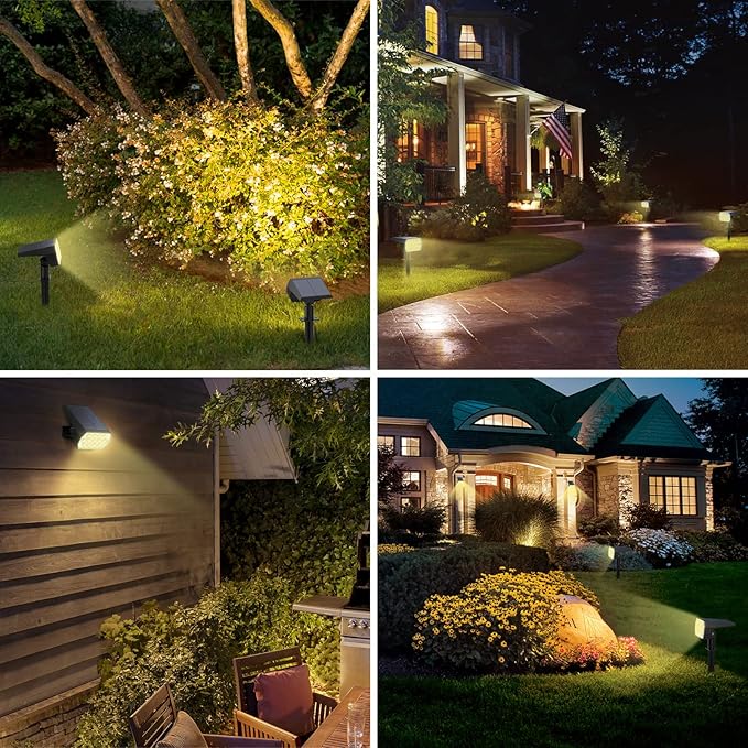 WELALO Solar Spot Lights Outdoor, [2 Pack/52 LED/3 Modes] 2-in-1 Solar Landscape Spotlights, Solar Powered Security Lights, IP65 Waterproof Wall Lights for Walkway Yard Garden Driveway(Warm White)