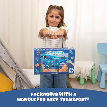 BONNYCO Giant Floor Puzzles for Kids of Sea Animals with 48 Large Pieces. Jumbo Puzzle 36.2 x 24.4 in, Gifts for Boys and Girls, Educational Kids Toys Ages 2-8