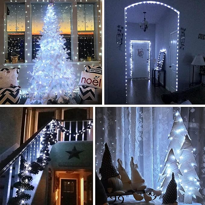 33Ft 100LED Fairy Lights Plug in, Waterproof String Lights Outdoor & Indoor 8 Modes with Timer, Christmas Light Bedroom Decor, Twinkle Light for Girl's Room Garden Christmas Decorations (Cool White)