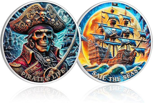 CHURYUML Pirate Coin - Skull Challenge Coins, Adventure Medallions for Fantasy Fans Pirate-Themed Gifts for Pirate Lovers Enthusiasts Unique Inspirational Gifts
