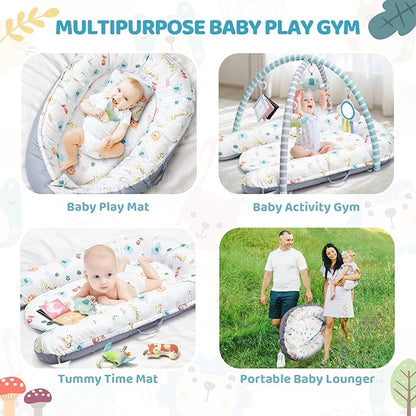Baby Play Mat, 7-in-1 Tummy Time Activity Gym Mat, Washable Baby Lounger Nest, Portable Floor Seat for Home & Travel, Baby Essentials Gift for Infant Newborn 0-6-12-18 Months