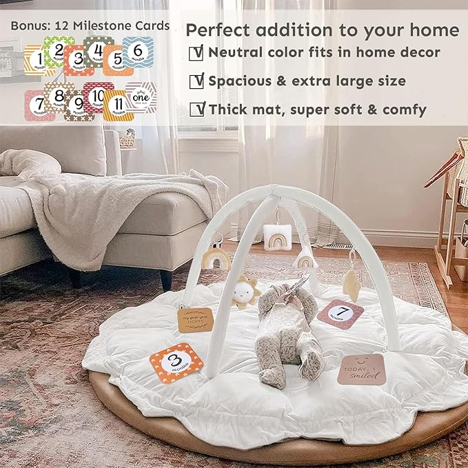 5-in-1 Thick & Plush Baby Play Gym, Play Mats for Floor, Tummy Time Mat with 6 Toys, Cat and Dog Bed, Convertible Stage-Based Developmental forToddler, Ball Pit, Pet Cushion, Cloudico