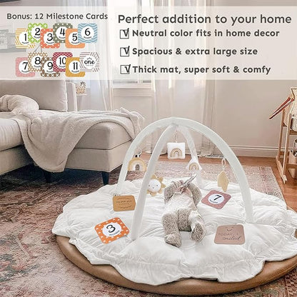 5-in-1 Thick & Plush Baby Play Gym, Play Mats for Floor, Tummy Time Mat with 6 Toys, Cat and Dog Bed, Convertible Stage-Based Developmental forToddler, Ball Pit, Pet Cushion, Cloudico