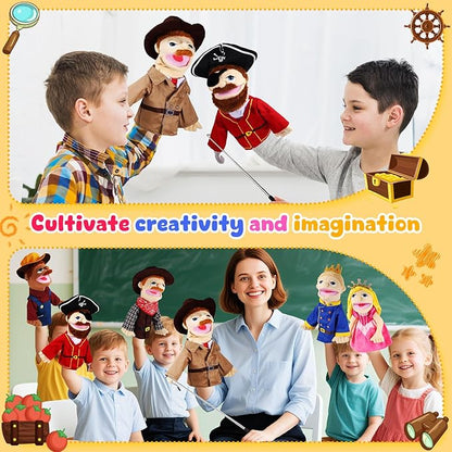 6 Pcs Role Play Hand Puppets Profession Worker Entrepreneur Plush Toys Role-Play Toy Puppets for Kids Storytelling Imaginative Pretend Play Teaching Preschool(Adventurers)