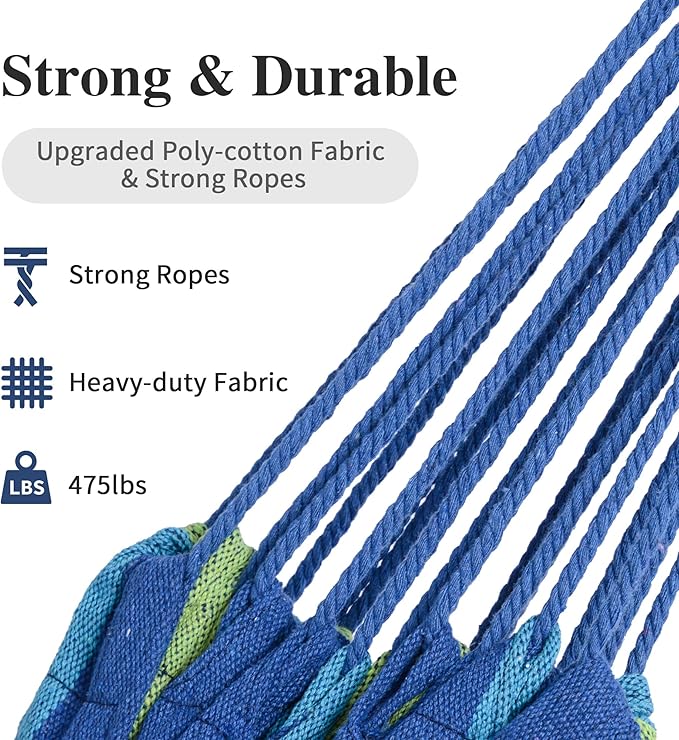 SUNCREAT Portable Tree Hammock, Double Hammocks 2 Person with Outer Bag, Blue Stripe