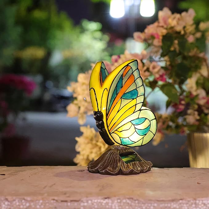 Solar Butterfly Garden Statues,Butterfly Decor for Outdoor,Resin Colorful Butterflies Figurine with Solar Light for Patio,Balcony,Yard,Lawn Ornament,Perfect Garden Gift