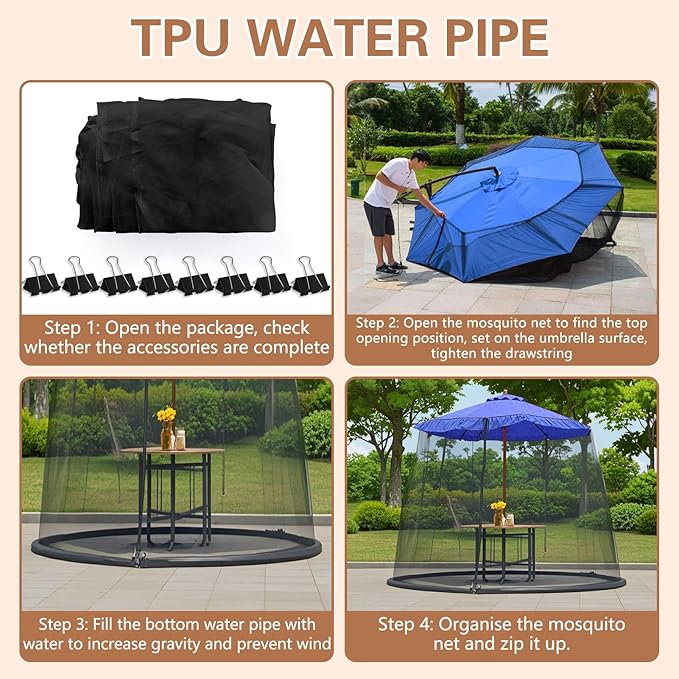 7.5-10FT Patio Mosquito Netting - Mosquito net for Patio Garden and Outdoor Umbrellas with Adjustable Elastic Cord and Zipper Umbrella net