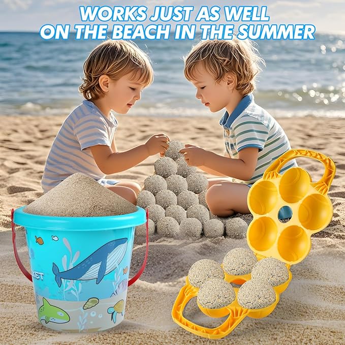 6pcs Kids Play Snow Toys, Snowballs - Makers Brick Mold with Bucket, Outdoor Winter and Summer Fun Toys for Toddler Ages 3-8 Snowball Fight, Snow Fort Building Travel Kit, Beach Chases Sand Toys