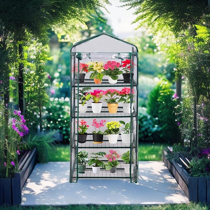 Mini Greenhouse for Indoor Outdoor, Plant Green House 4-Tier Rack Stand Portable Greenhouses with Durable PVC Cover for Seedling, 2.5x1.6x5.2 FT,(PLGH704P)
