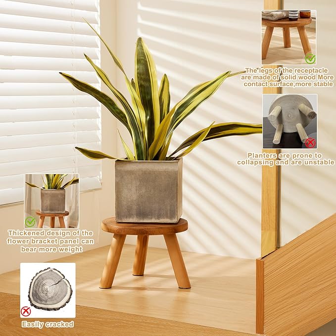 Yanbaga 2 Pack Wood Plant Stand Indoor,11-12" Mid Century Modern Plant Stand Holder with Growth Ring,Plant Stool Display Stand for Flower Pots ,Outdoor, Garden,Patio